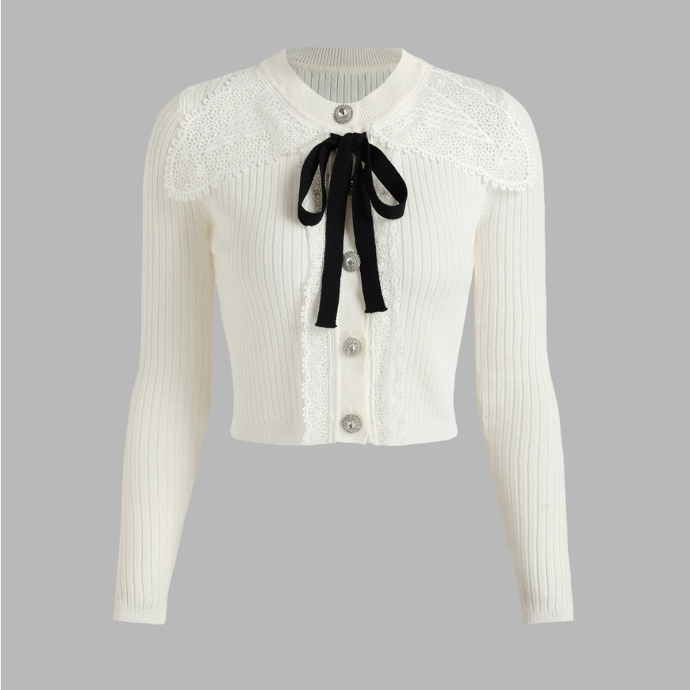 Elegant White Sweater with Lace Detail